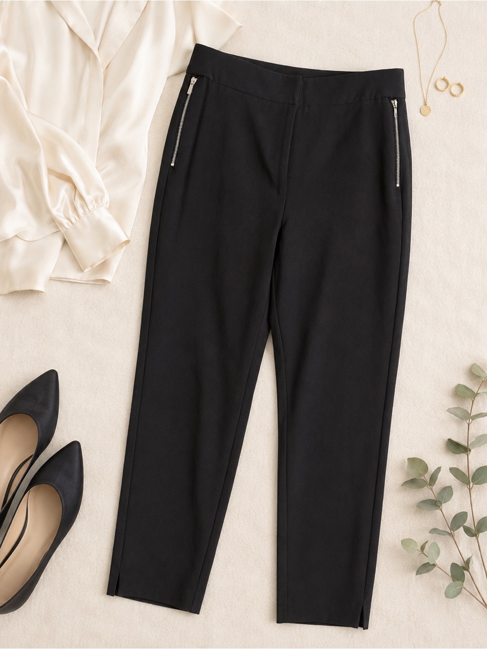 Bebe Black Dress Pants Size 6 Zip Pocket Slim Straight Leg